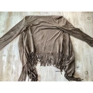 Tribal Cardigan Suede Look Brown With Fringe Women's Size Medium Native Western